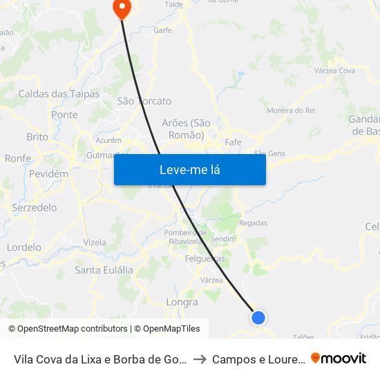 Vila Cova da Lixa e Borba de Godim to Campos e Louredo map