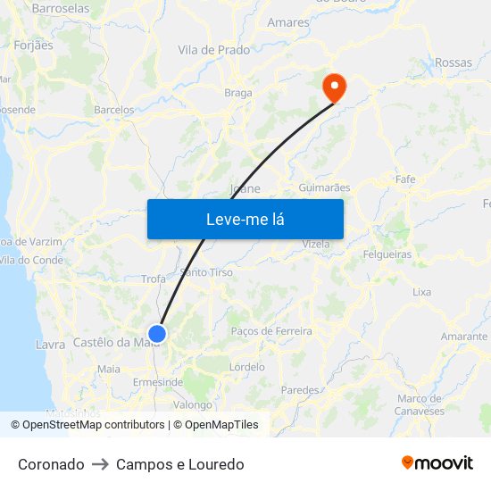 Coronado to Campos e Louredo map