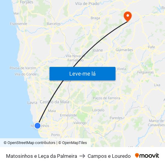 Matosinhos e Leça da Palmeira to Campos e Louredo map