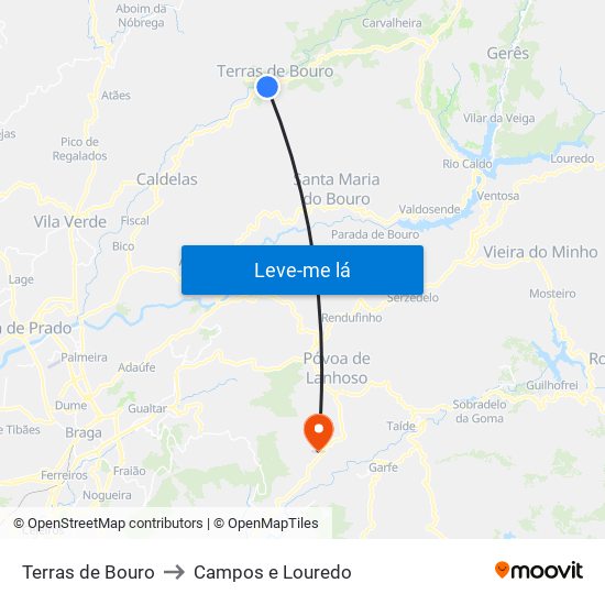 Terras de Bouro to Campos e Louredo map