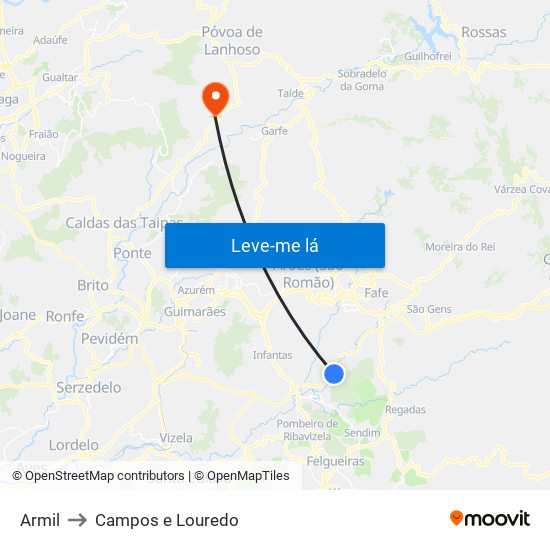Armil to Campos e Louredo map