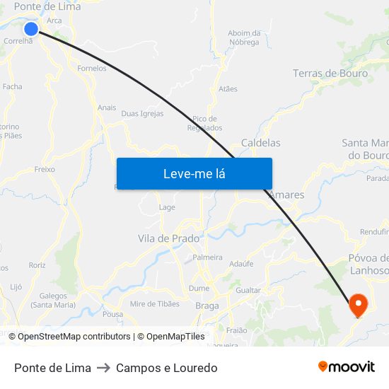 Ponte de Lima to Campos e Louredo map