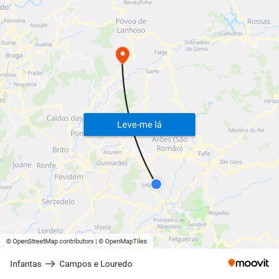Infantas to Campos e Louredo map