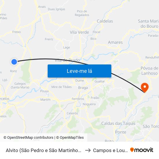 Alvito (São Pedro e São Martinho) e Couto to Campos e Louredo map