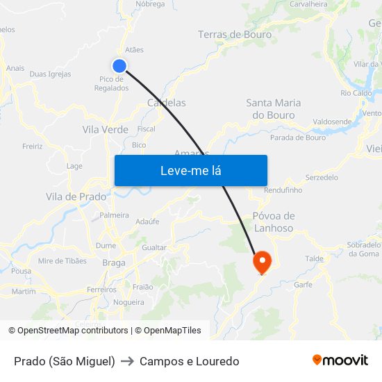 Prado (São Miguel) to Campos e Louredo map