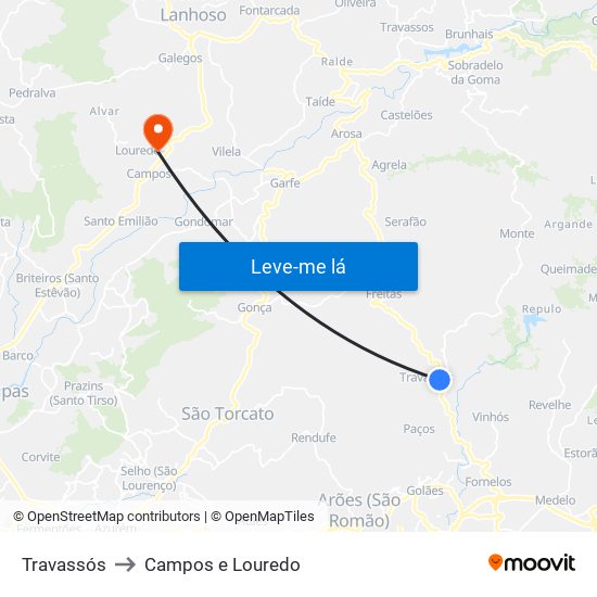 Travassós to Campos e Louredo map