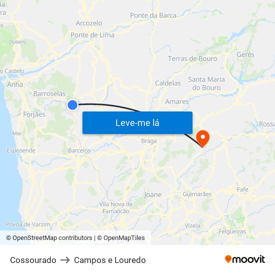Cossourado to Campos e Louredo map