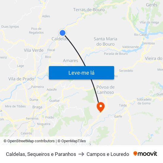 Caldelas, Sequeiros e Paranhos to Campos e Louredo map