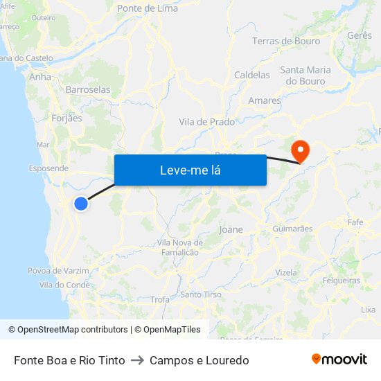 Fonte Boa e Rio Tinto to Campos e Louredo map