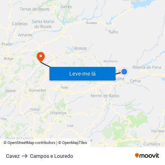 Cavez to Campos e Louredo map