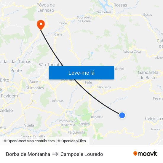 Borba de Montanha to Campos e Louredo map