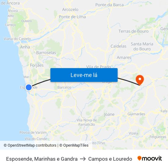 Esposende, Marinhas e Gandra to Campos e Louredo map