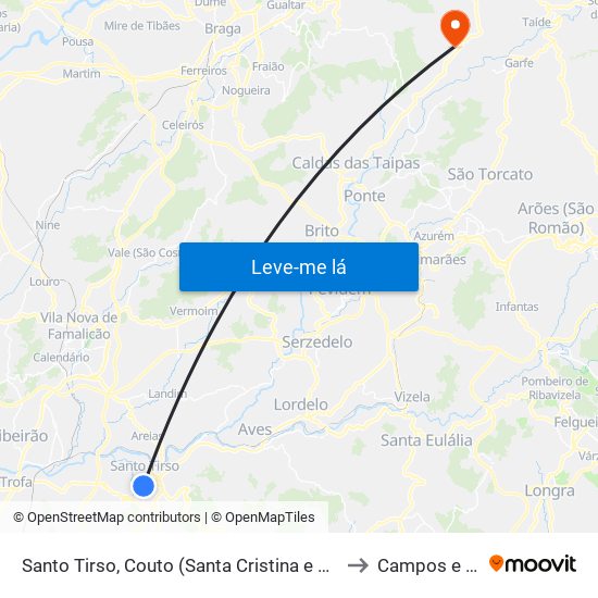 Santo Tirso, Couto (Santa Cristina e São Miguel) e Burgães to Campos e Louredo map