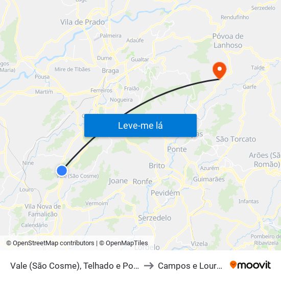 Vale (São Cosme), Telhado e Portela to Campos e Louredo map