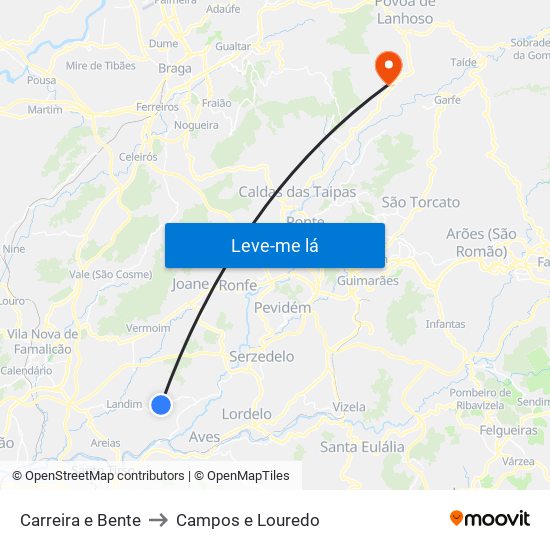 Carreira e Bente to Campos e Louredo map