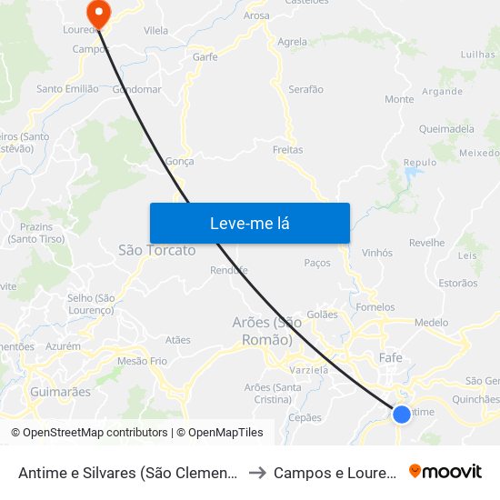 Antime e Silvares (São Clemente) to Campos e Louredo map