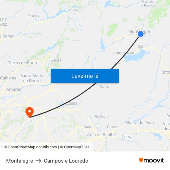 Montalegre to Campos e Louredo map