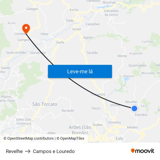 Revelhe to Campos e Louredo map