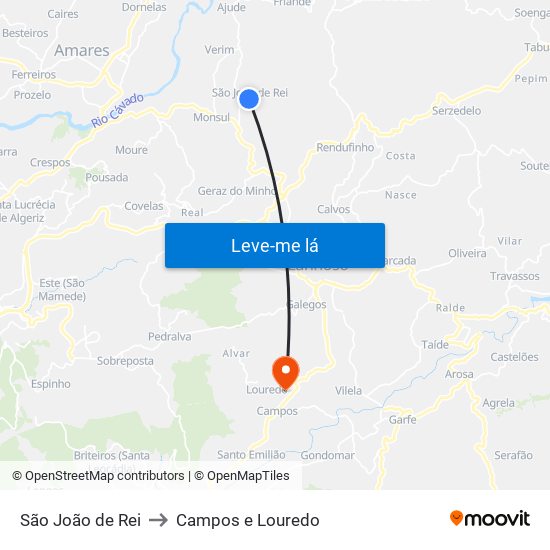 São João de Rei to Campos e Louredo map