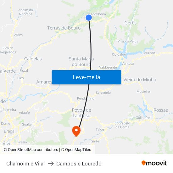 Chamoim e Vilar to Campos e Louredo map