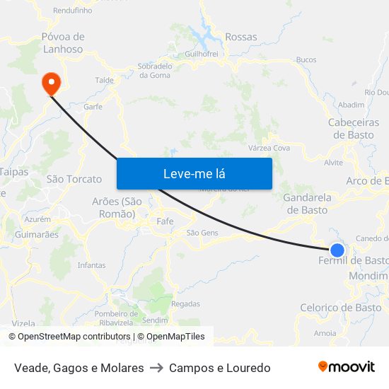 Veade, Gagos e Molares to Campos e Louredo map