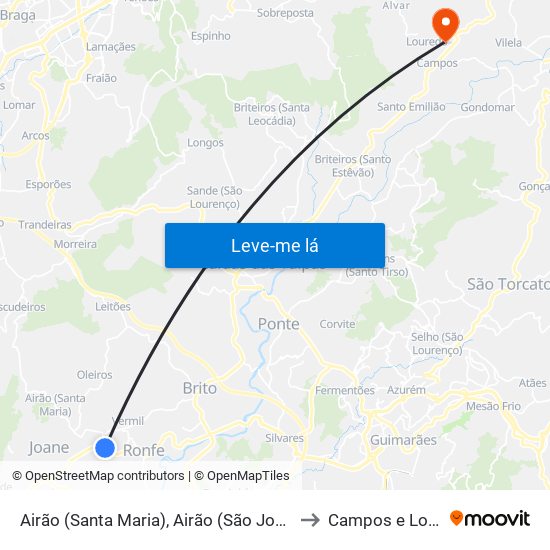 Airão (Santa Maria), Airão (São João) e Vermil to Campos e Louredo map