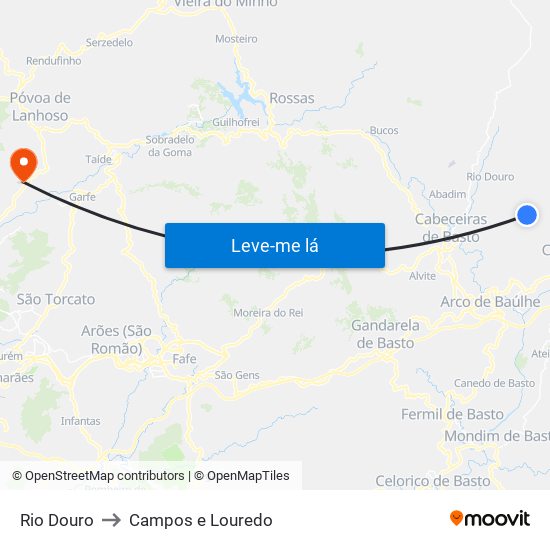 Rio Douro to Campos e Louredo map