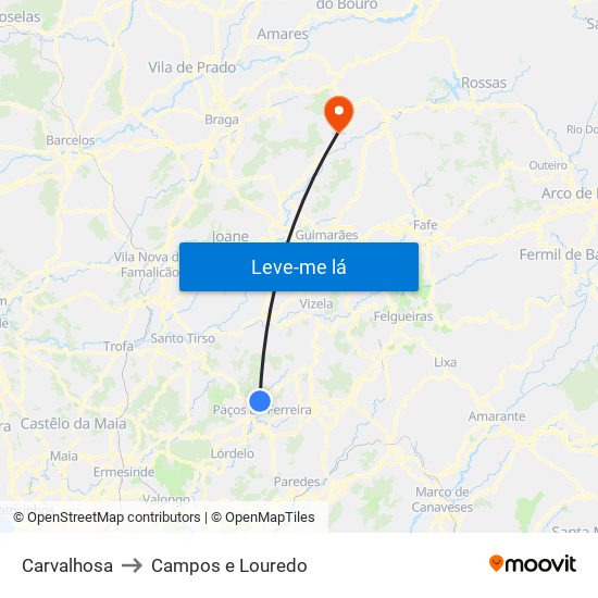 Carvalhosa to Campos e Louredo map