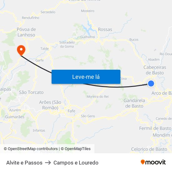 Alvite e Passos to Campos e Louredo map