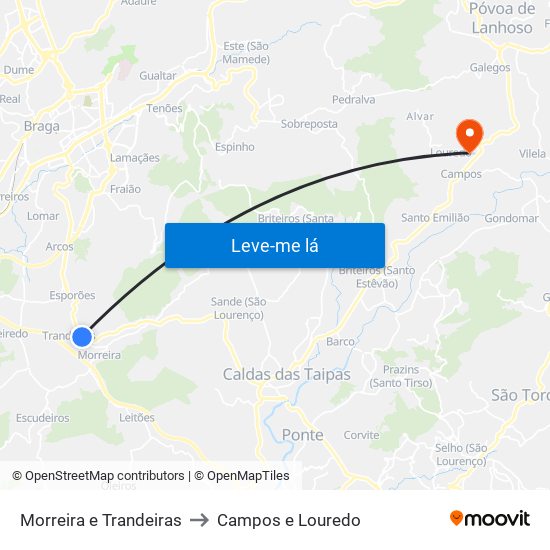 Morreira e Trandeiras to Campos e Louredo map