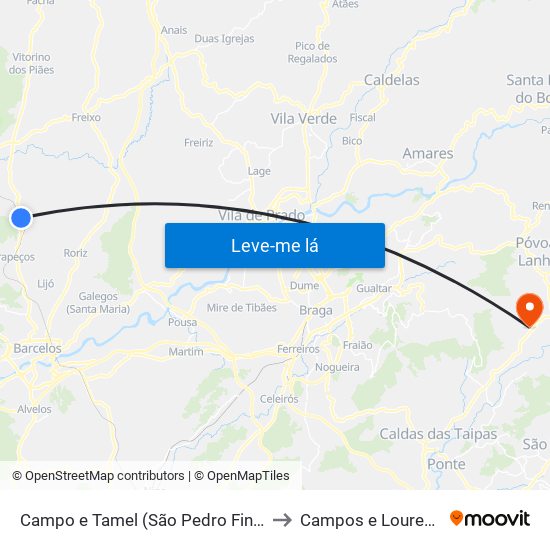 Campo e Tamel (São Pedro Fins) to Campos e Louredo map