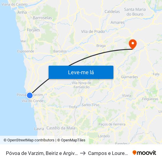 Póvoa de Varzim, Beiriz e Argivai to Campos e Louredo map