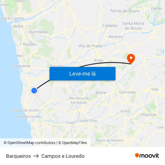 Barqueiros to Campos e Louredo map