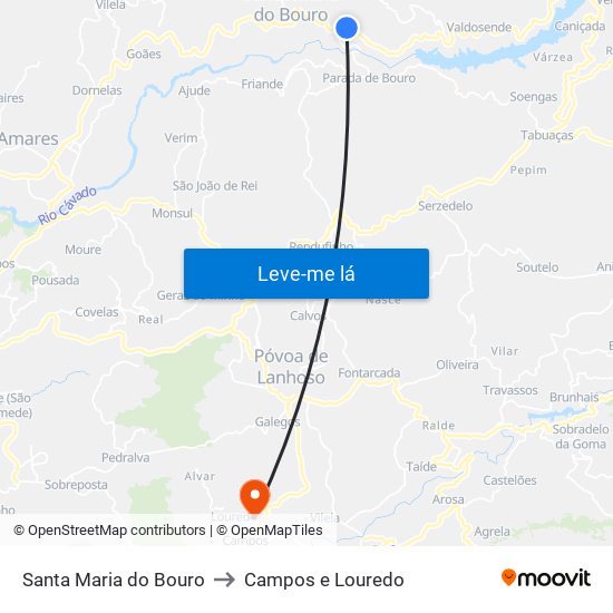 Santa Maria do Bouro to Campos e Louredo map