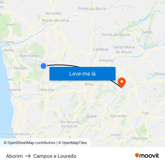 Aborim to Campos e Louredo map