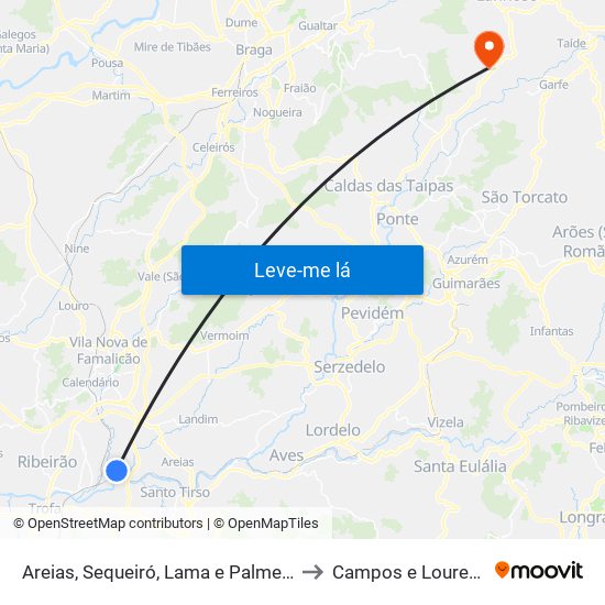 Areias, Sequeiró, Lama e Palmeira to Campos e Louredo map