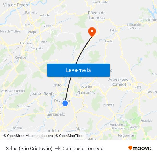 Selho (São Cristóvão) to Campos e Louredo map