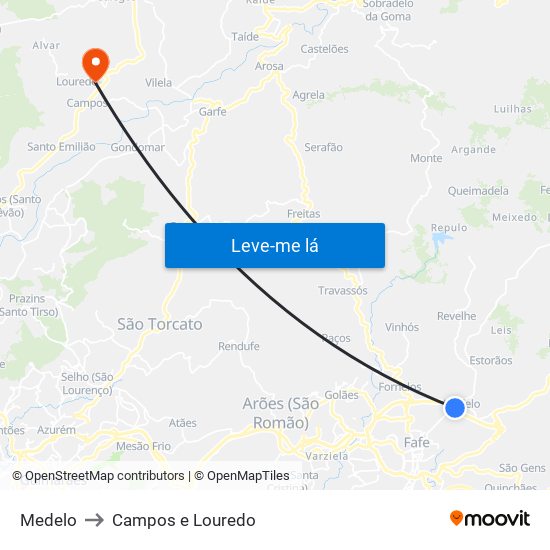 Medelo to Campos e Louredo map