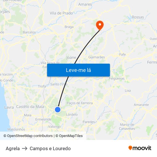 Agrela to Campos e Louredo map
