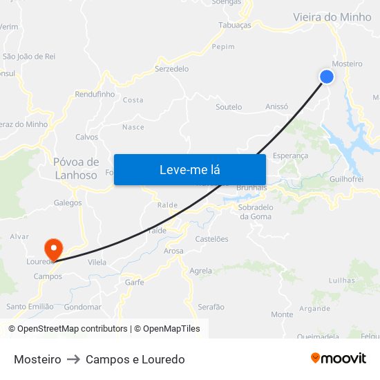 Mosteiro to Campos e Louredo map