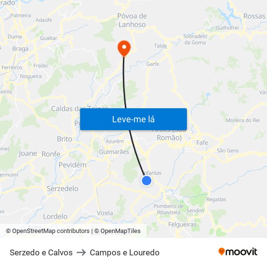 Serzedo e Calvos to Campos e Louredo map