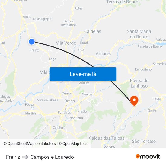 Freiriz to Campos e Louredo map