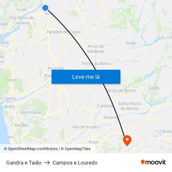 Gandra e Taião to Campos e Louredo map