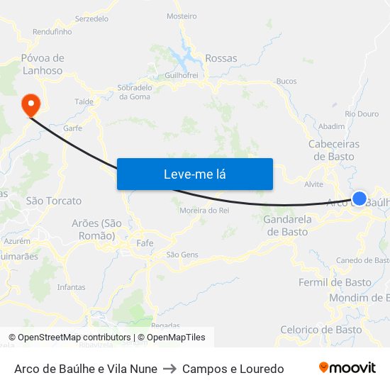 Arco de Baúlhe e Vila Nune to Campos e Louredo map