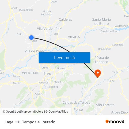 Lage to Campos e Louredo map