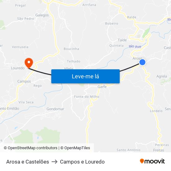 Arosa e Castelões to Campos e Louredo map