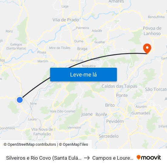 Silveiros e Rio Covo (Santa Eulália) to Campos e Louredo map