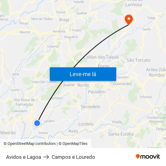 Avidos e Lagoa to Campos e Louredo map