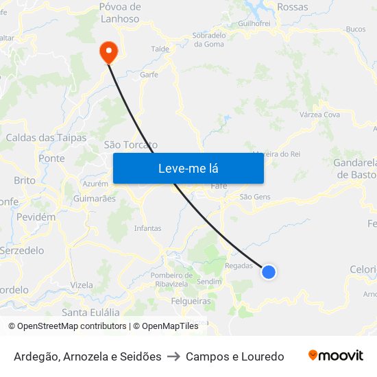 Ardegão, Arnozela e Seidões to Campos e Louredo map