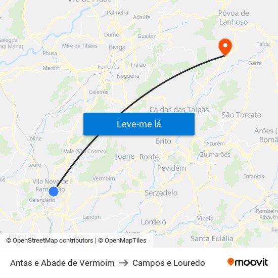 Antas e Abade de Vermoim to Campos e Louredo map